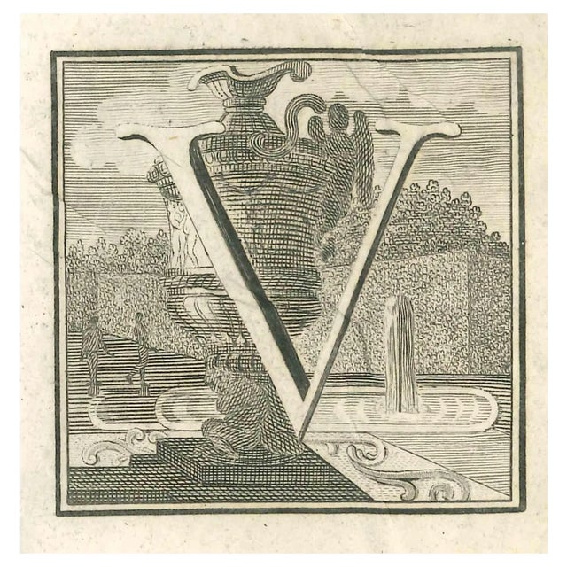 Luigi Vanvitelli, Letter A, Etching, 18th Century For Sale