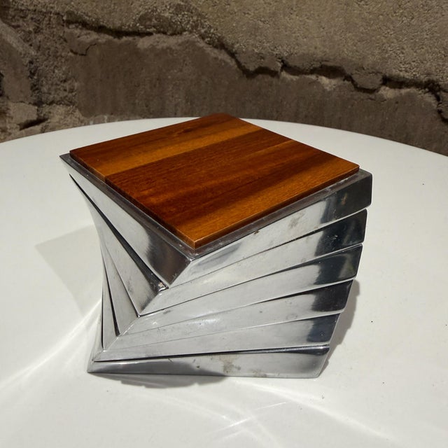 Nambé Twist Coaster Set Lou Henry Acasia Wood Aluminum Post Modern For Sale In San Diego - Image 6 of 9