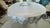 Vintage Linen and Embroidered Applique Lace in Cream and Taupe. Ivory Tablecloth with Scroll Etching overall Oval 18" X...