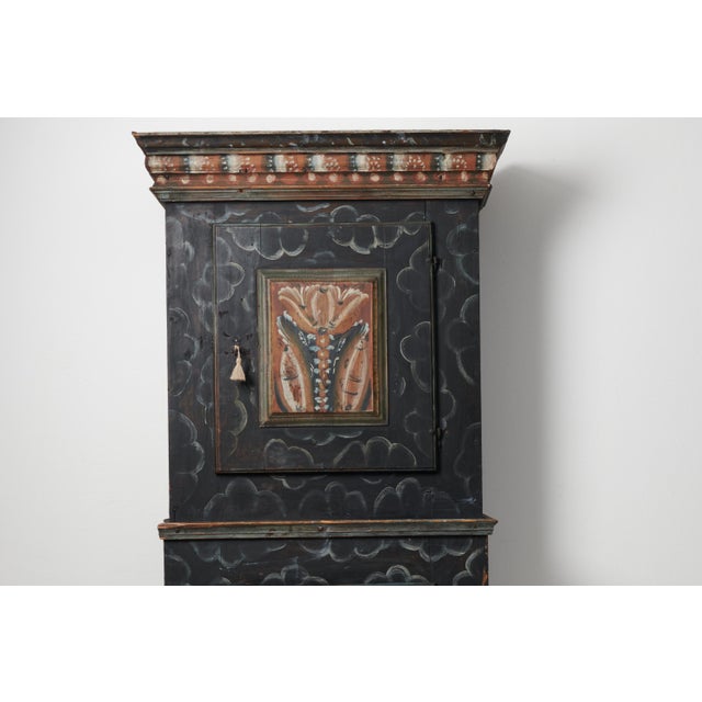 Wood Tall Swedish Handcrafted Black Painted Pine Folk Art Cabinet For Sale - Image 7 of 18