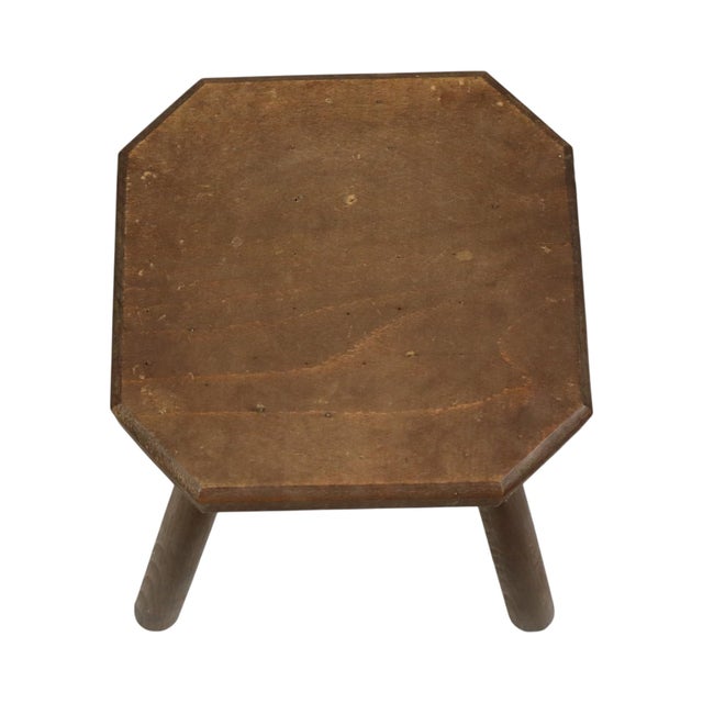 Brown Brutalist Rustic Wood Milk Stool For Sale - Image 8 of 15
