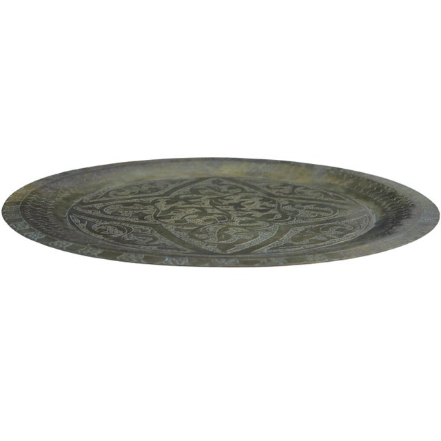 Metal Mid 20th Century Moroccan Hand-Engraved Decorative Brass Tray For Sale - Image 7 of 9
