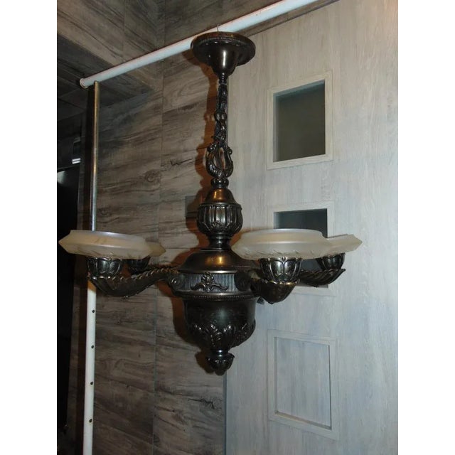 Art deco brass chandelier, dimensions: height 95 cm, diameter 60 cm. European Plug (up to 250V).The wiring of this item...