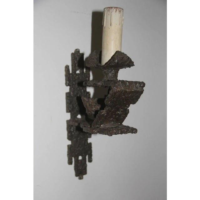 Brutalist Iron Wall Sconces, 1960s, Set of 3 For Sale - Image 4 of 8