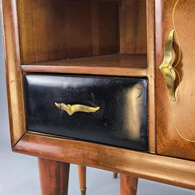 Mahogany and Black Glass Bedside Tables, 1950s, Set of 2 For Sale - Image 5 of 10
