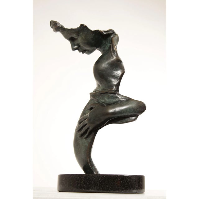 Vintage Hand Crafted Modern Bronze Statue of a Pregnant Figure on a Granite Base, Signed and Numbered DuLac 1/8