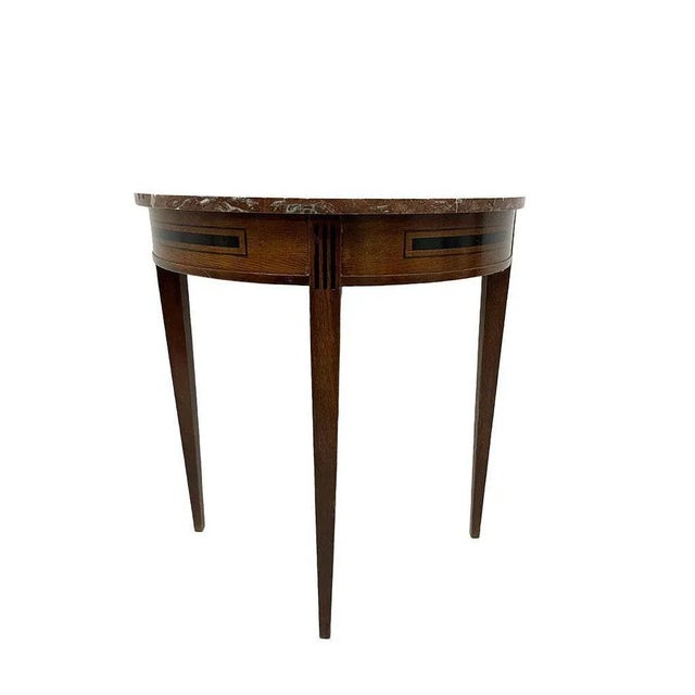 19th century Dutch small oak wall table, ca 1890 A 19th century Dutch wall table with marble top. A semi-circular model...