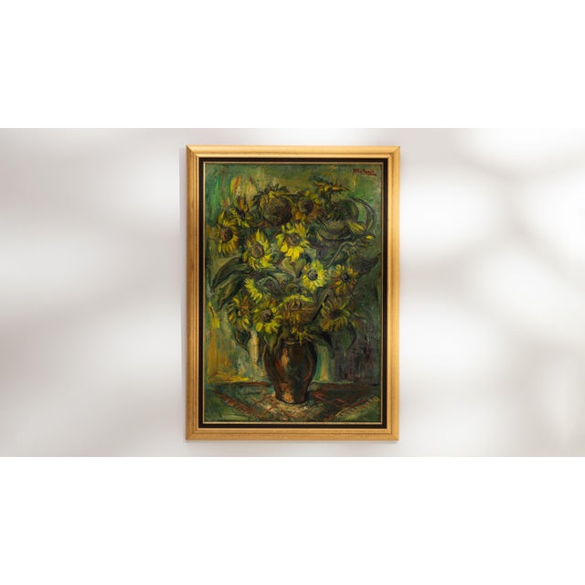 Mid 20th Century Belgium Green Canvas Painting For Sale - Image 10 of 15