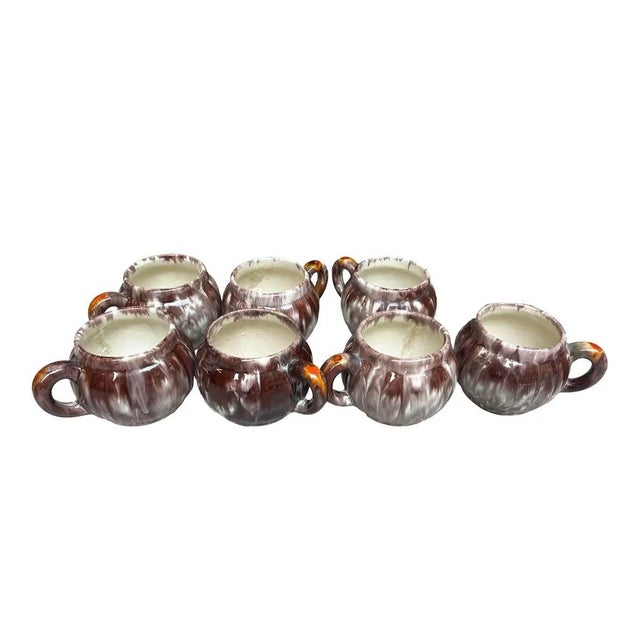 Collection of Vintage Purple Pottery Mugs- Set of 7 For Sale