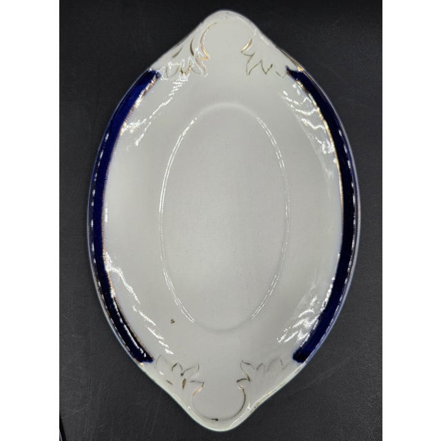 Mid 20th Century Large English Gravy Boat With Cobalt Blue Stripe For Sale - Image 10 of 18