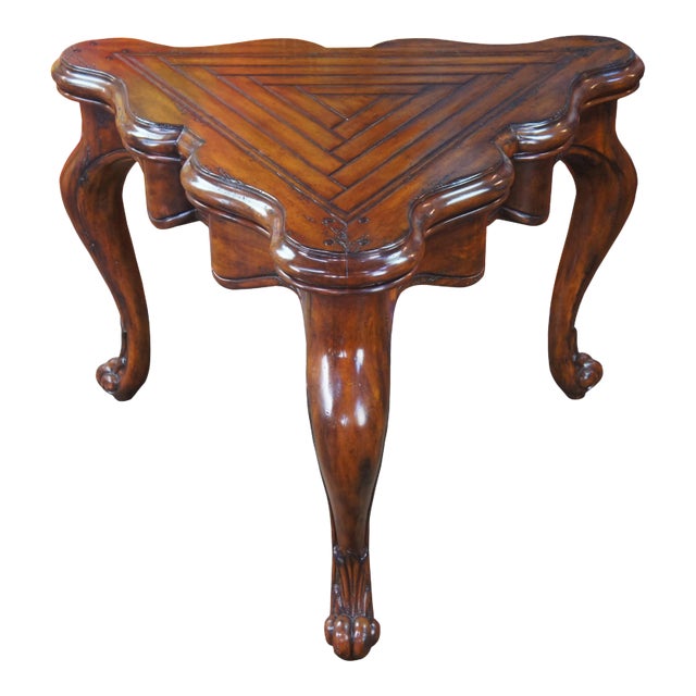 Marge Carson Mahogany Loire Serpentine Triangular Side Table For Sale