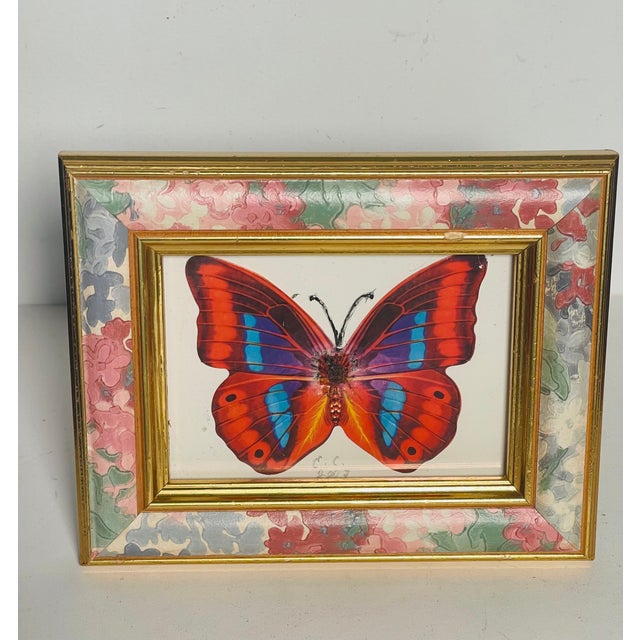 Shabby Chic Colourful Butterfly Collage in Painted Frame Mini Painting For Sale - Image 3 of 4