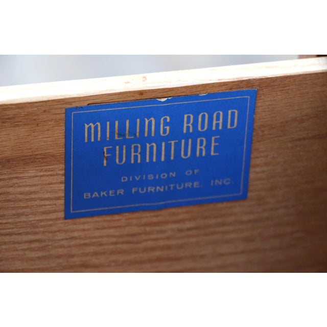 Pair of Mid-Century Modern Campaign Walnut Nightstands by Baker Milling Road | Brass Hardware, Circa 1960s For Sale - Image 18 of 18