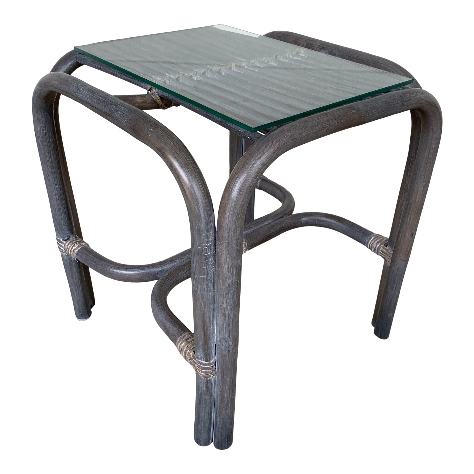 Rattan Side Table With Glass Top Grey Finish Chairish