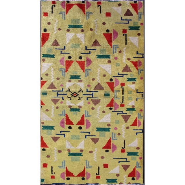 Art Deco Design Turkish Rug With a Modern Design in Yellow and Multi Colors For Sale - Image 10 of 10