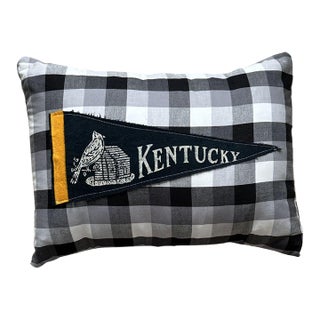 Kentucky Vintage Pennant on New Woven Plaid Throw Pillow For Sale