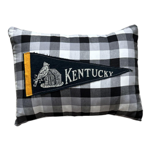 Kentucky Vintage Pennant on New Woven Plaid Throw Pillow