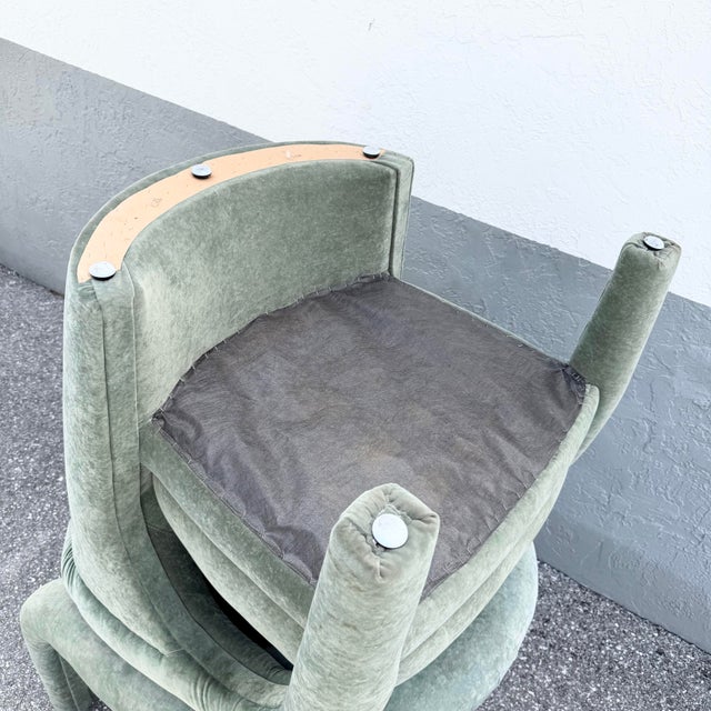 Postmodern Sculpted Sage Mint Green Velvet Lounge Chairs - A Pair For Sale - Image 10 of 12
