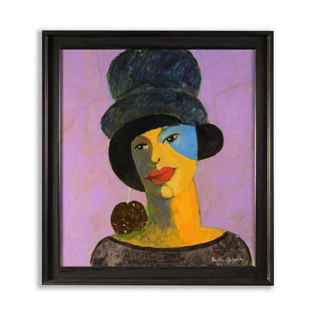 Jan Peter Van Opheusden, Lady with Hat, 1990s, Acrylic Painting For Sale - Image 4 of 4