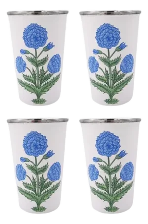 Contemporary Blue Poppy Tall Enamelware Tumbler