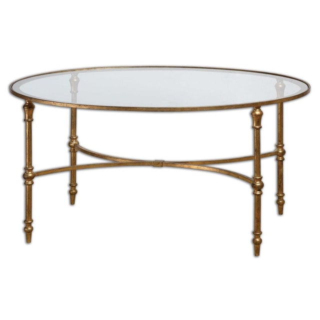Traditional Regency Gold Oval Cocktail Table For Sale - Image 3 of 3