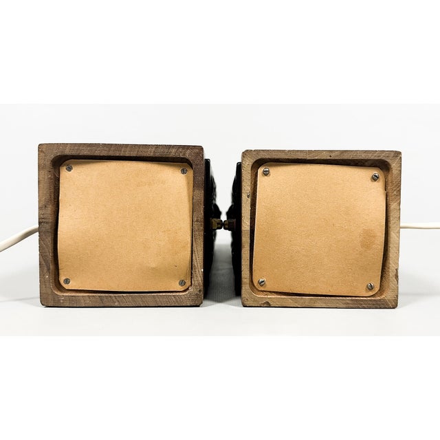 1970s Table Lamps in Amber Red Cast Glass and Teak, Denmark, 1970s, Set of 2 For Sale - Image 5 of 6