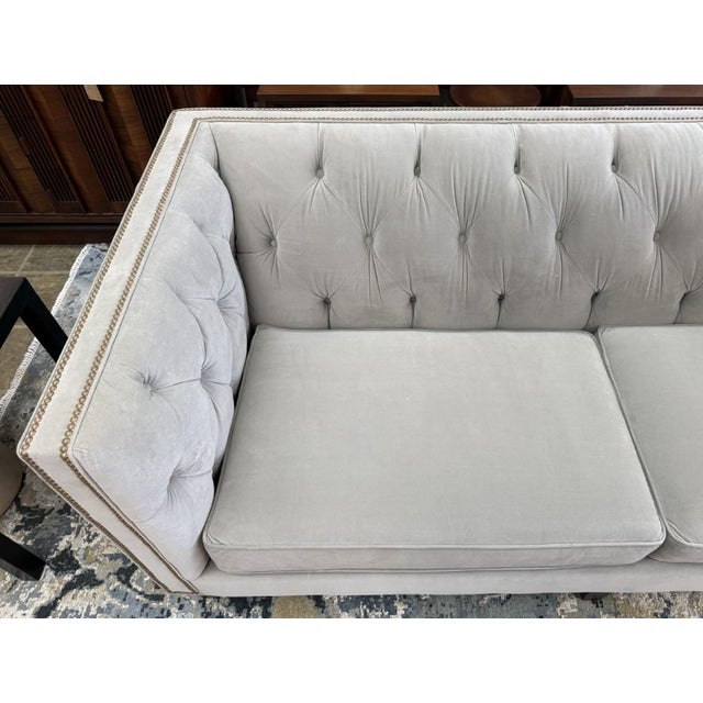 Contemporary Stickley Greige Upholstered and Tufted Draper Sofa For Sale - Image 3 of 18