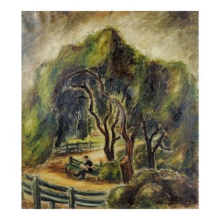 Early 20th Century Man in Park Impressionist Continental School Painting For Sale