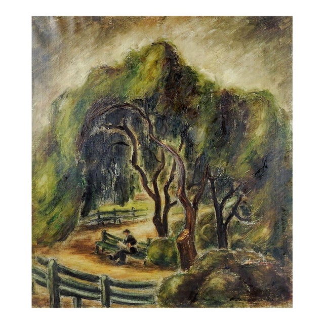 Early 20th Century Man in Park Impressionist Continental School Painting For Sale