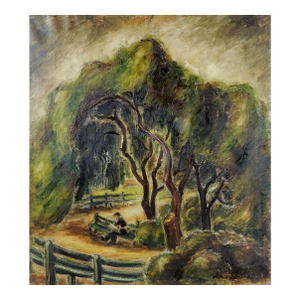 Early 20th Century Man in Park Impressionist Continental School Painting