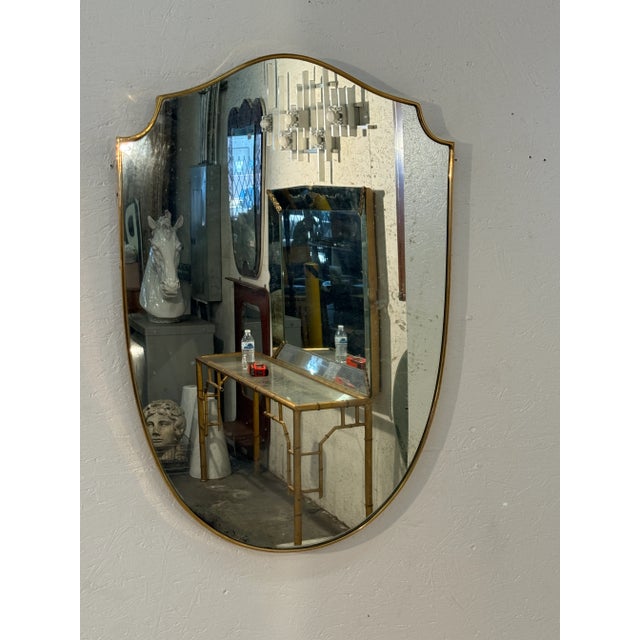 Italian Shield-Shaped Wall Mirror With Brass, 1960s For Sale In Los Angeles - Image 6 of 6