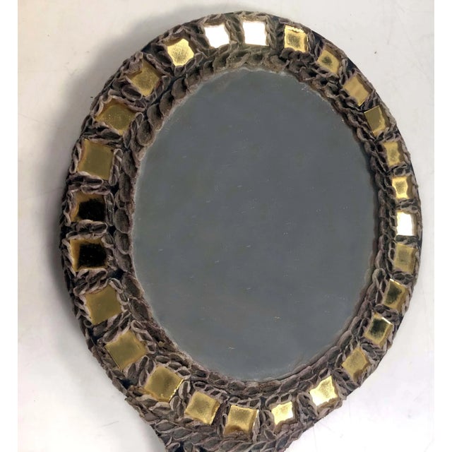 A French Talosel Hand Mirror with Glass Inlay by Line Vautrin For Sale In Atlanta - Image 6 of 12