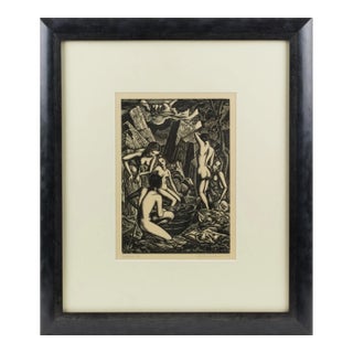 The Bathers, Wood-Engraving Drawing Lithograph by John Buckland-Wright, 1936 For Sale