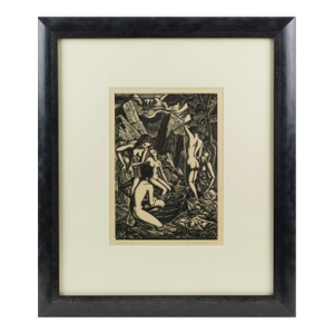 The Bathers, Wood-Engraving Drawing Lithograph by John Buckland-Wright, 1936