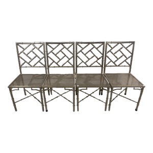 Set of 4 Mid 20th Century Silver Metal Faux Chippendale Bamboo Chairs