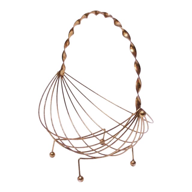 Mid-Century Modern Brass Decorative Basket For Sale