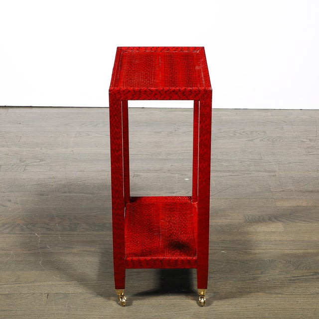Mid-Century Side Table in Smoked Ruby Cobra With Brass Castors by Karl Springer For Sale - Image 10 of 15