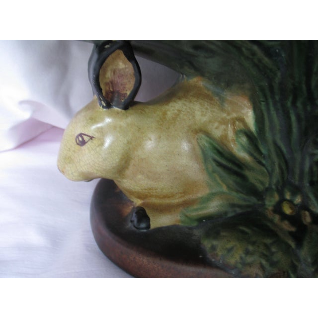 1970s Vintage Majolica Rabbits Under Cabbage Pedestal Centerpiece Bowl For Sale - Image 5 of 12