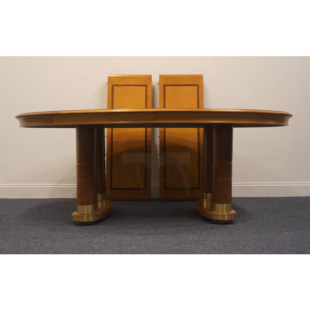 Wood Stanley Furniture Banded Burled Wood Blonde Contemporary Modern 110" Oval Double Pedestal Dining Table 454-11-136/236 For Sale - Image 7 of 11