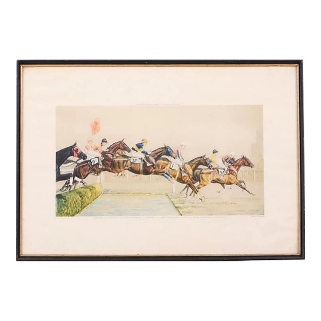 1930s Paul Brown Color Lithograph "The Water - Aintree" From the Grand National For Sale