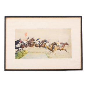 1930s Paul Brown Color Lithograph "The Water - Aintree" From the Grand National