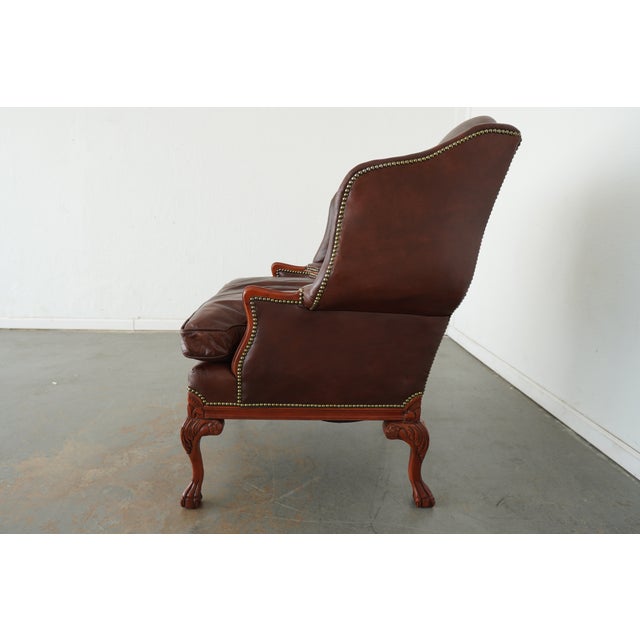 2010s Old Hickory Tannery Leather Wingback Chair For Sale - Image 5 of 15