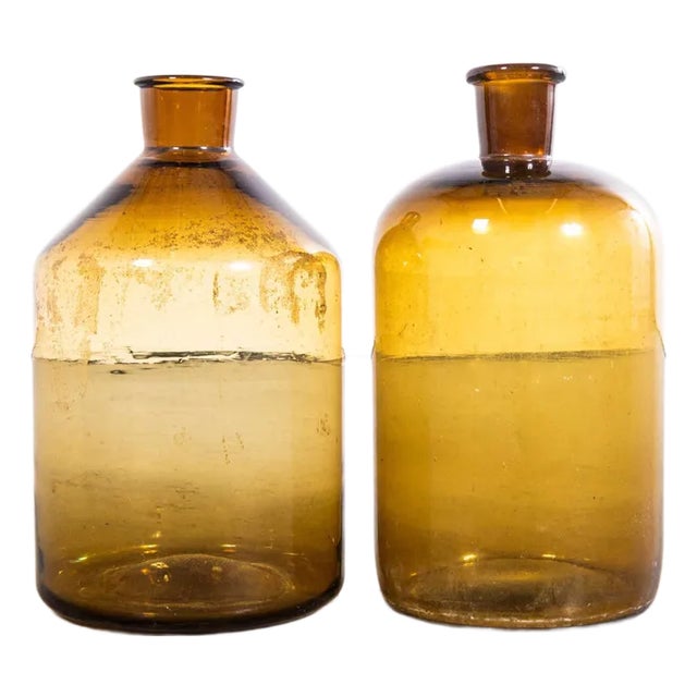 Vintage French Amber Glass Vases, Set of 2 For Sale