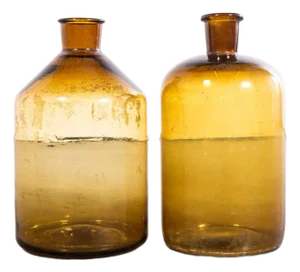 Vintage French Amber Glass Vases, Set of 2