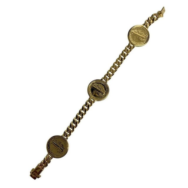 Genuine Vintage American Usa Dollar Coin Curb Link Yellow Gold Vermeil Sterling For Sale In Washington DC - Image 6 of 9