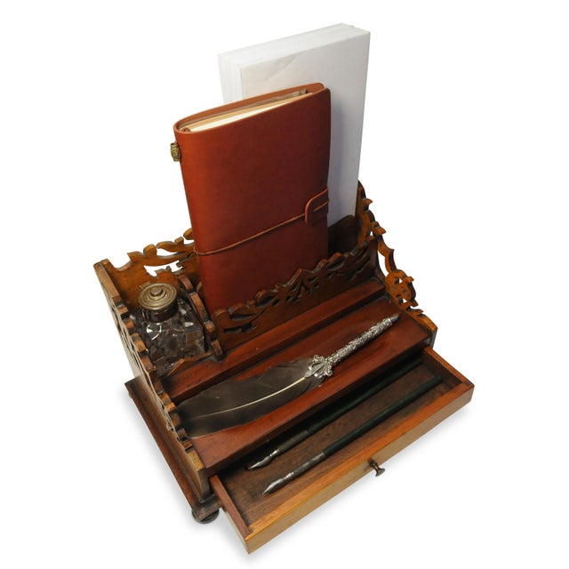 Victorian Oak Hand Crafted Letter Rack with Intricately Cut Art Nouveau Motifs, 1890s, Set of 4 For Sale - Image 3 of 13