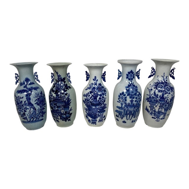 Chinese Blue and White Porcelain Collection of Five Vases - Set of 5 For Sale