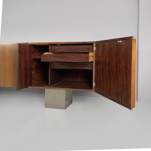 Brown Italian Modern Wooden and Metal Sideboard, 1970s For Sale - Image 8 of 18