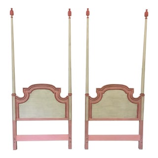 John Widdicomb Painted Pink Twin Bed Headboards - A Pair For Sale