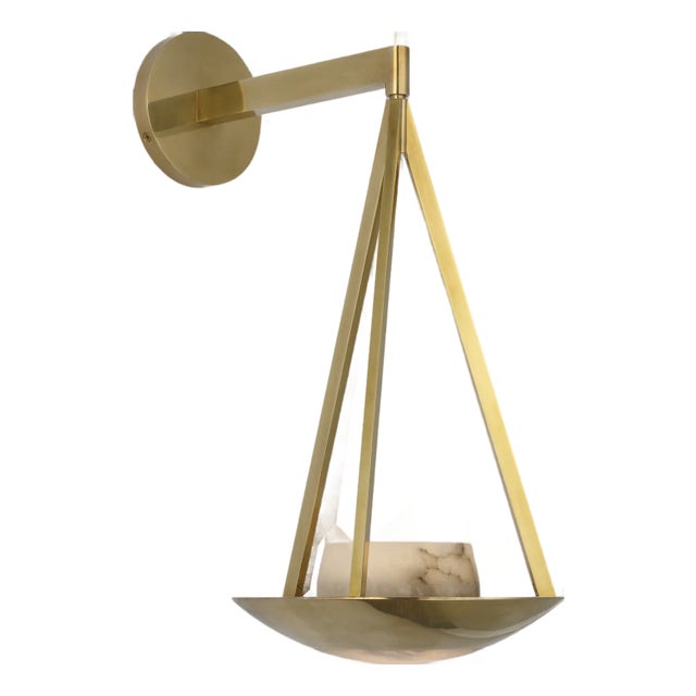 Modern Barbara Barry for Visual Comfort Signature Divina 19" Floating Bowl Sconce in Soft Brass with Alabaster For Sale - Image 3 of 13